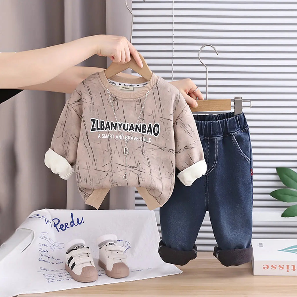 Includ Boys' Winter Cotton Blend Sweatshirt and Pants Set