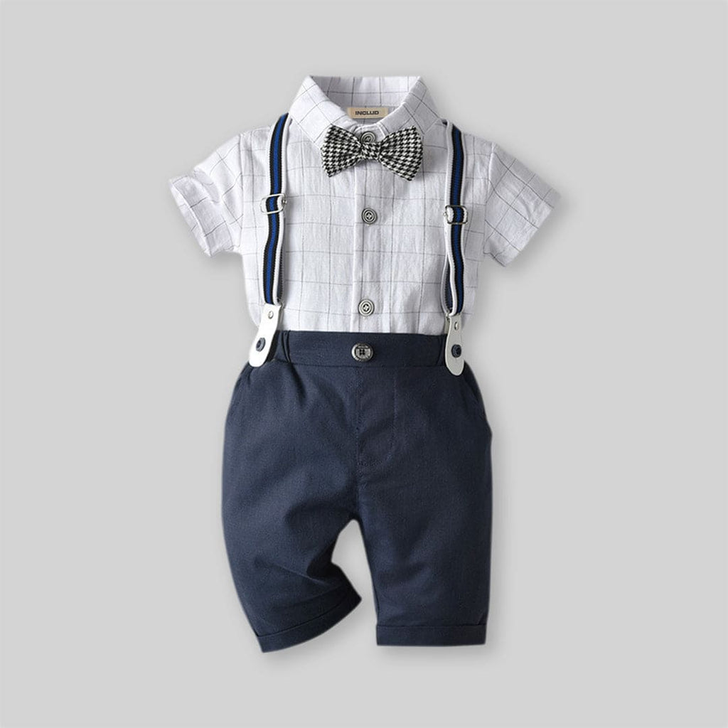 Boys Checkered Shirt With Suspender Shorts Set Sets White 1-2 Y 