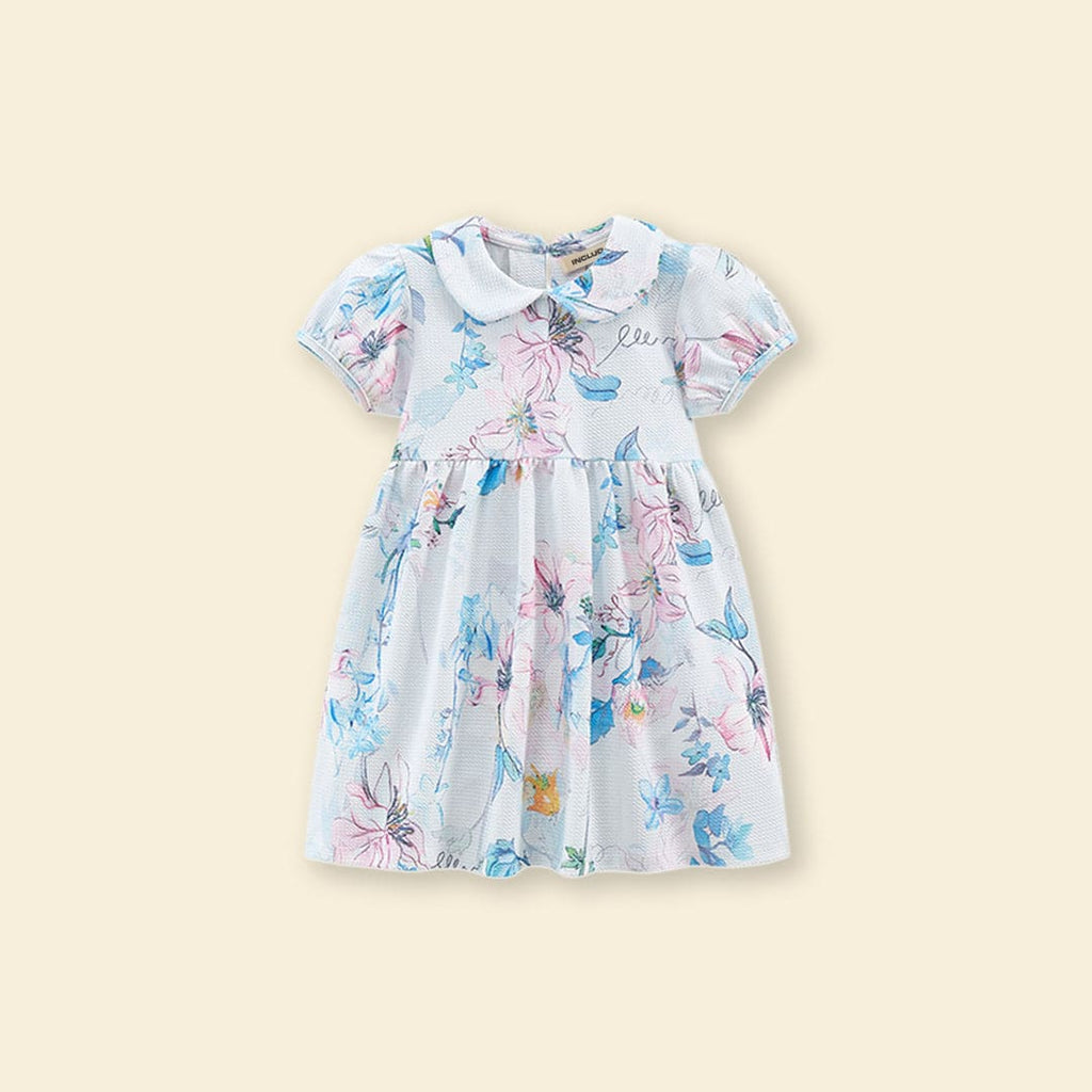 Girls Floral Print Peter Pan Collar Dress Casual Dresses   