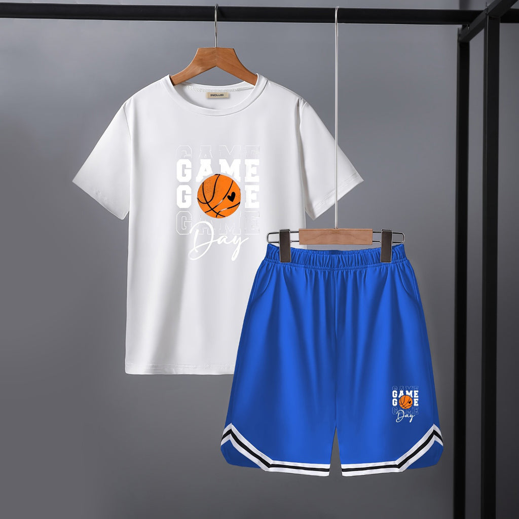 Boys White Game Over Printed Short Sleeve T-Shirt With Shorts Set 2 pc. Sets White 5-6 Y