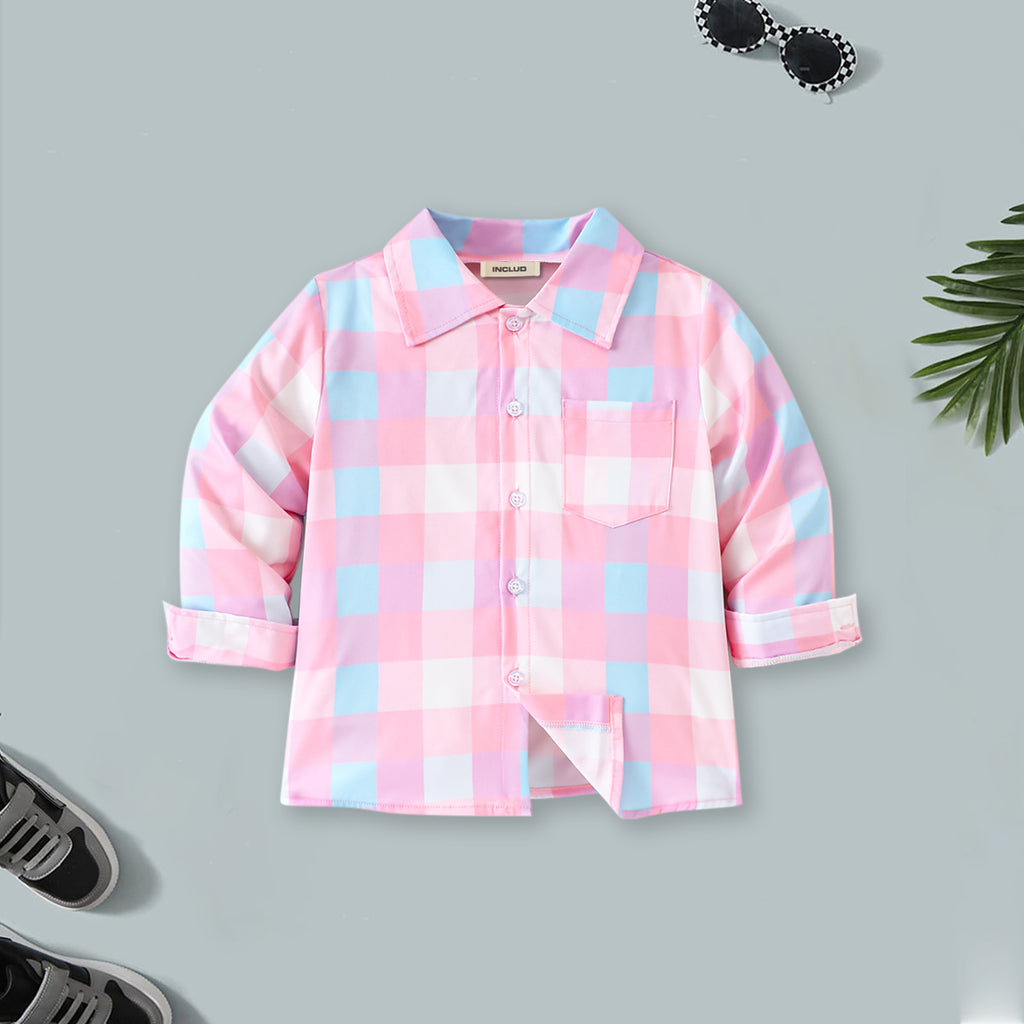 Boys Pink Checked Full Sleeves Shirt Shirts Pink 3-4 Y