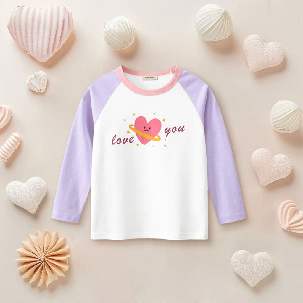 Girls Printed Raglan Sleeves T-shirt Tshirts Purple 1-2 Y 