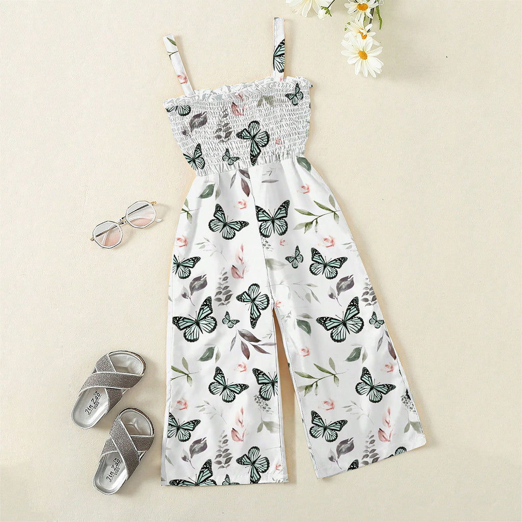 Girls Off White Butterfly Printed Smocked Sleeveless Jumpsuit Jumpsuits Off White 3-4 Y