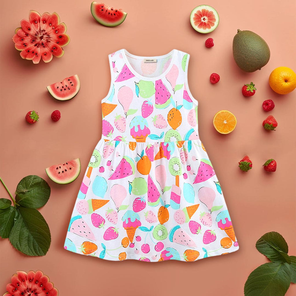 Girls Fruit Printed Sleeveless Fit & Flare Dress Casual Dresses Multicolor 1-2 Y 