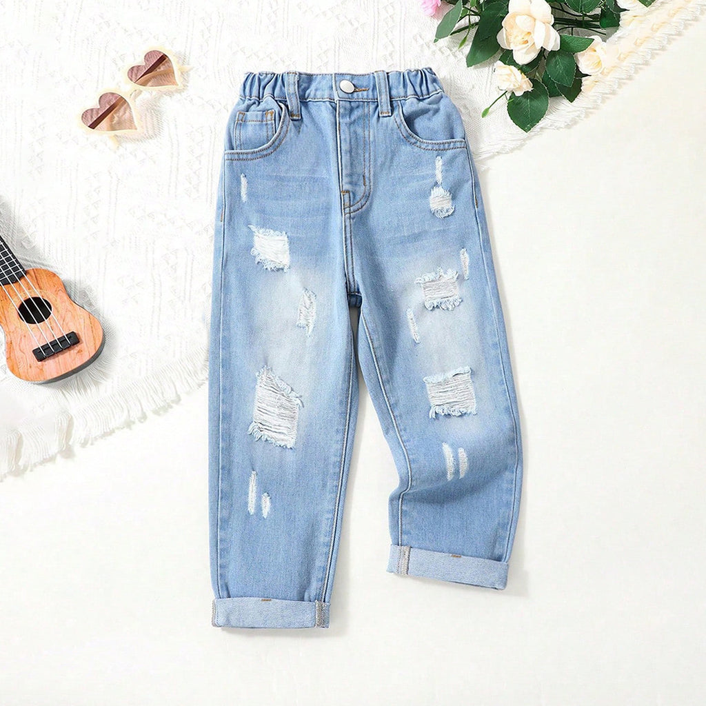 Girls Light Blue Distressed Denim Pant Jeans Light Blue 3-4 Y