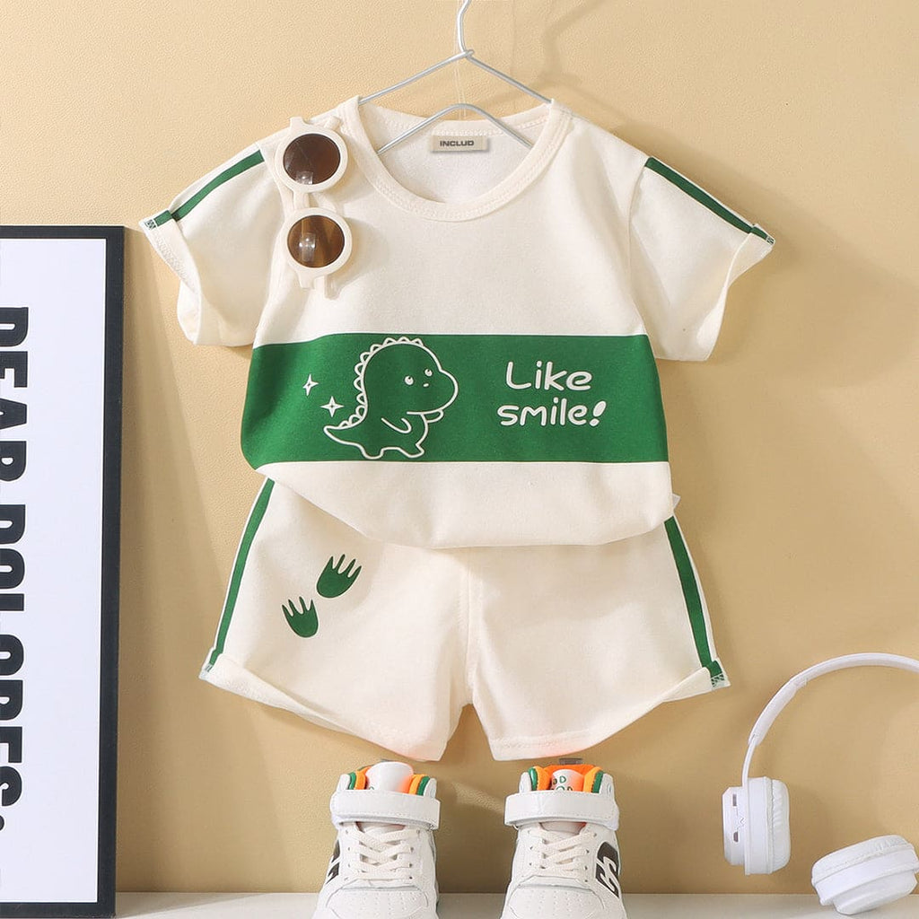 Boys Short Sleeve Whale Graphic Print T-Shirt With Shorts Set Sets Green 1-2 Y