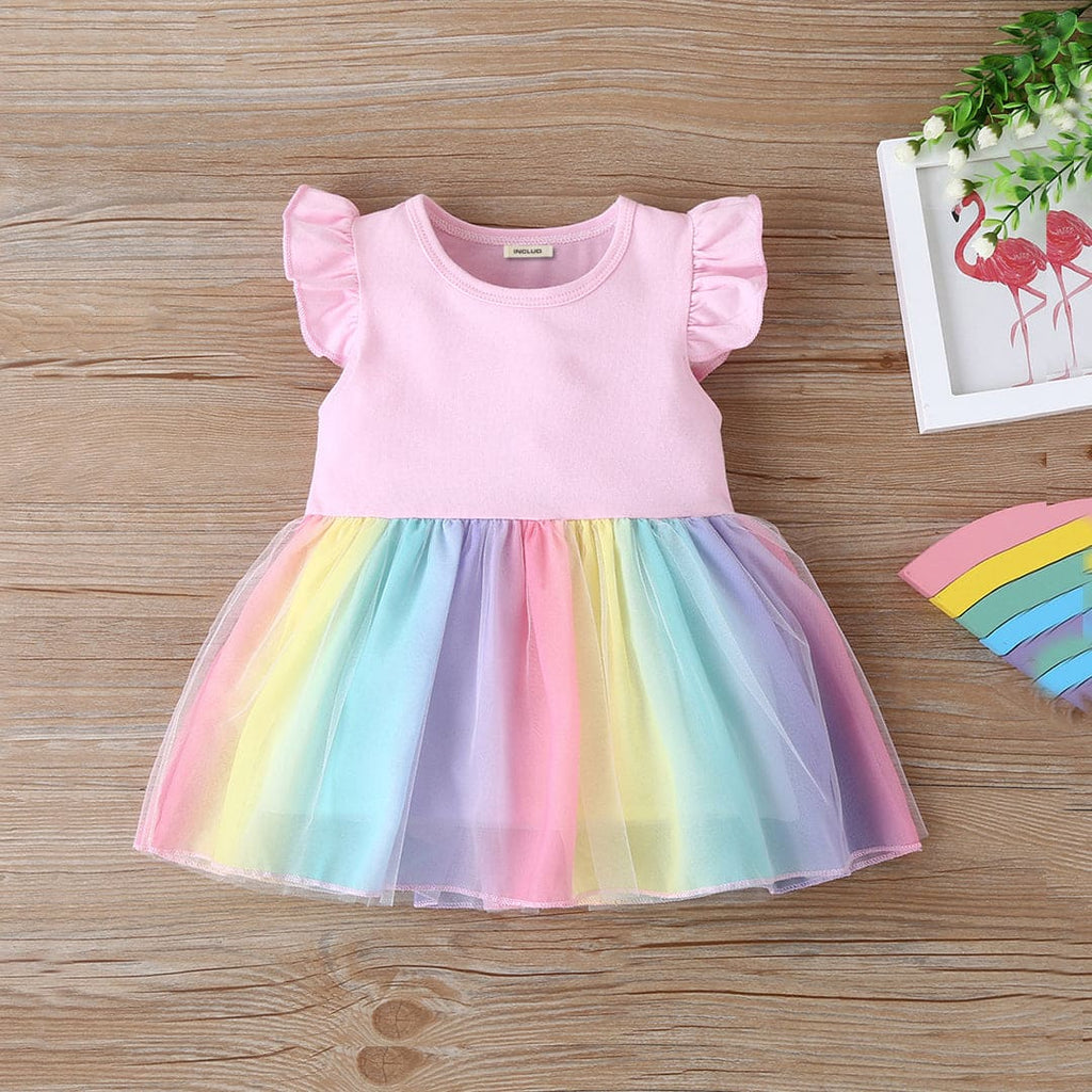 Girls Unicorn Tulle Casual Dress Casual Dresses Pink 1-2 Y 