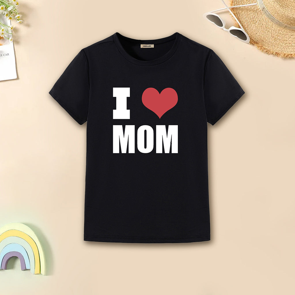 Boys Black Heart Print Short Sleeves T-Shirt Tshirts