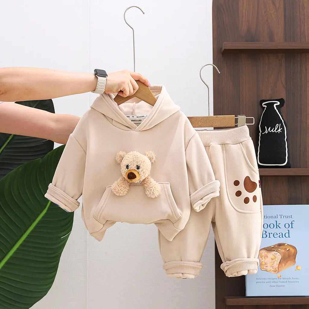 Boys Beige Animal Applique Regular Sweatshirt With Trouser Sets 2 pc. Sets Beige 1-2 Y