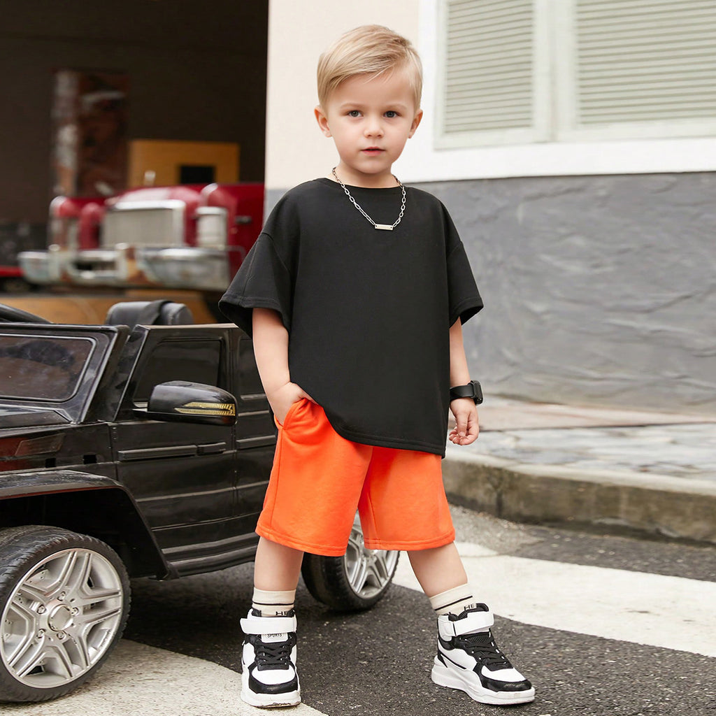 Boys Black Back Typographic Printed T-Shirt With Shorts Set 2 pc. Sets Black 3-4 Y