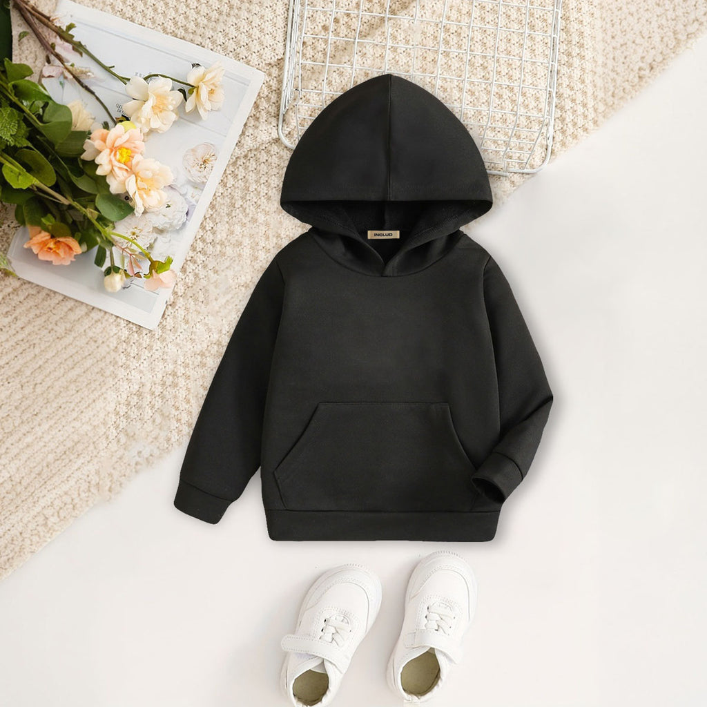 Boys Black Solid Regular Hooded Winter Sweatshirts Sweatshirts & Hoodies Black 3-4 Y