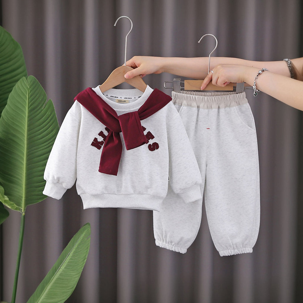 Boys Maroon Sweatshirt with attached tie-up and Trackpants Set Sets Maroon 1-2 Y