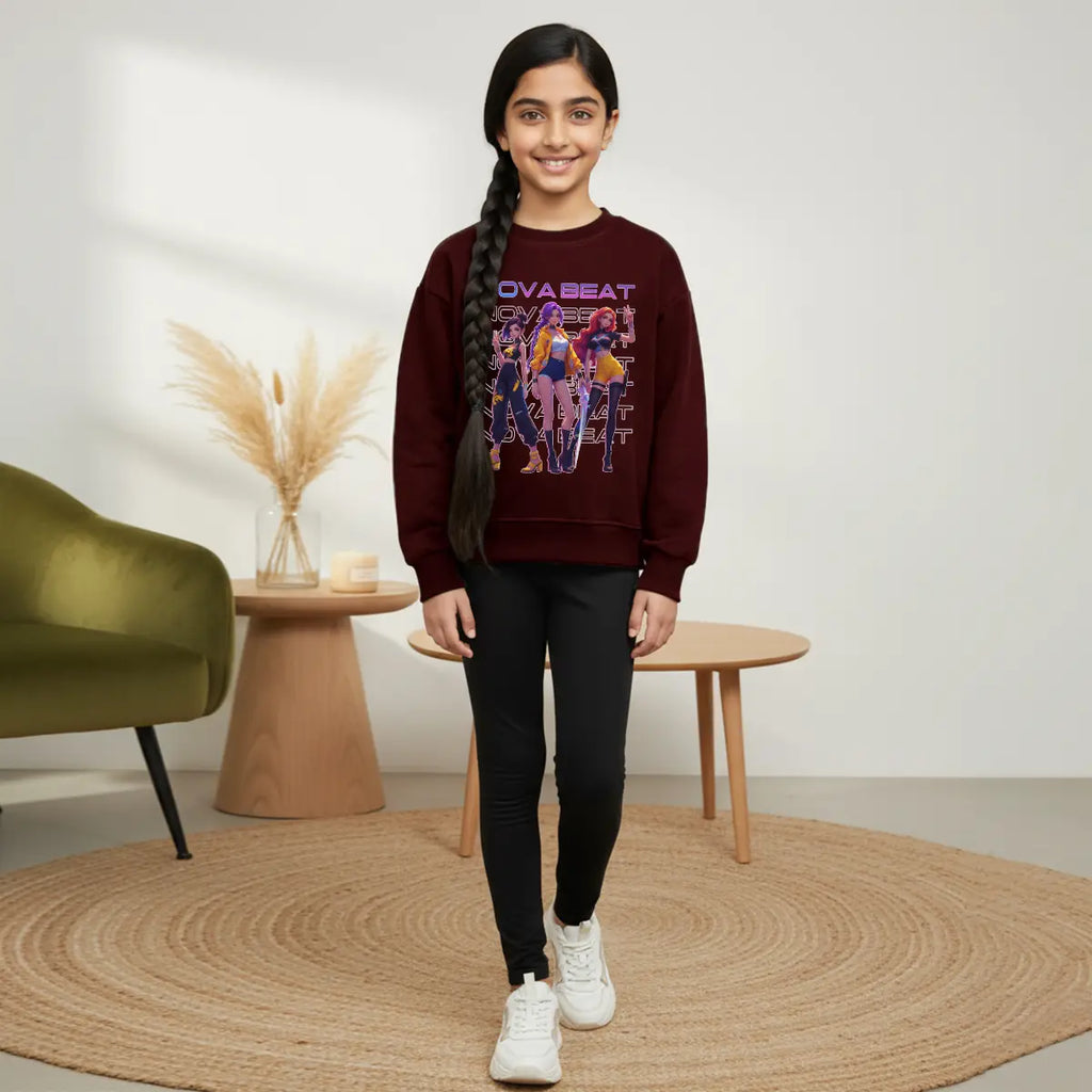 Girls Maroon K-Pop Nova-Beat Graphics Sweatshirt Sweatshirts & Hoodies Maroon 1-2 Y