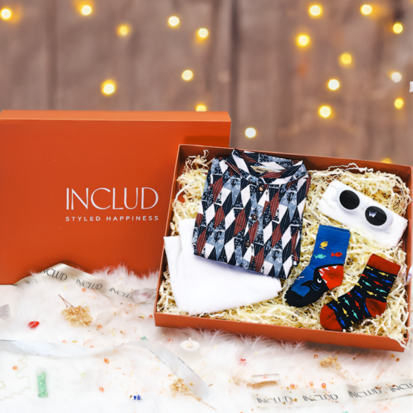 Boys Blue Printed Kurta Set Ethnic Gift Hamper Ethnicwear Boys Multicolor 1-2 Y