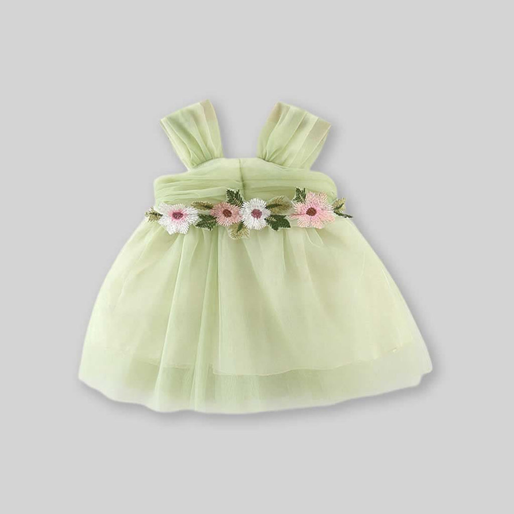 Girls Embroidered Tulle Sleeveless Baby Dress Casual Dresses Green 1-2 Y 