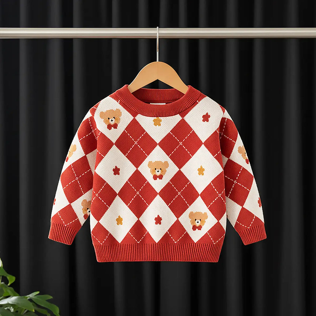 Boys Red Self-Design Triangle Patterns Knitted Sweater Sweaters & Cardigans Red 1-2 Y