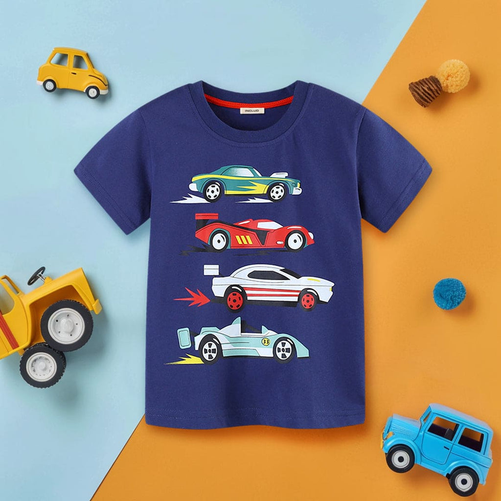Boys Racing Car Short Sleeve T-Shirt Tshirts Navy 1-2 Y 
