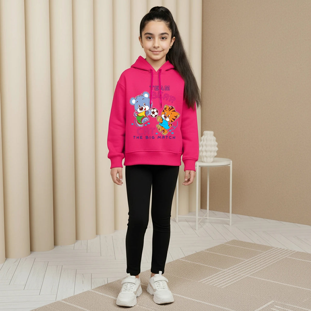 Girls Fuchsia Team Bear Graphics Hooded Sweatshirt Sweatshirts & Hoodies Fuchsia 1-2 Y