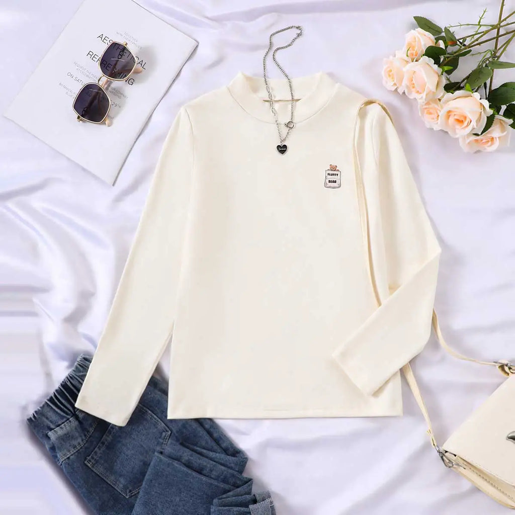 Girls Apricot Solid Long Sleeves T-Shirt Tshirts Apricot 7-8 Y