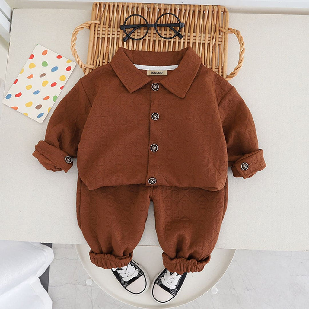 Boys Textured Shirt & Trousers Set Sets Maroon 1-2 Y 