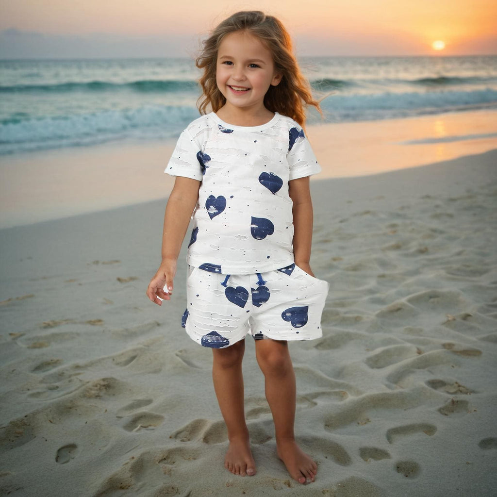 Girls Navy Heart Print - 2 Piece Set Sets Navy 1-2 Y 