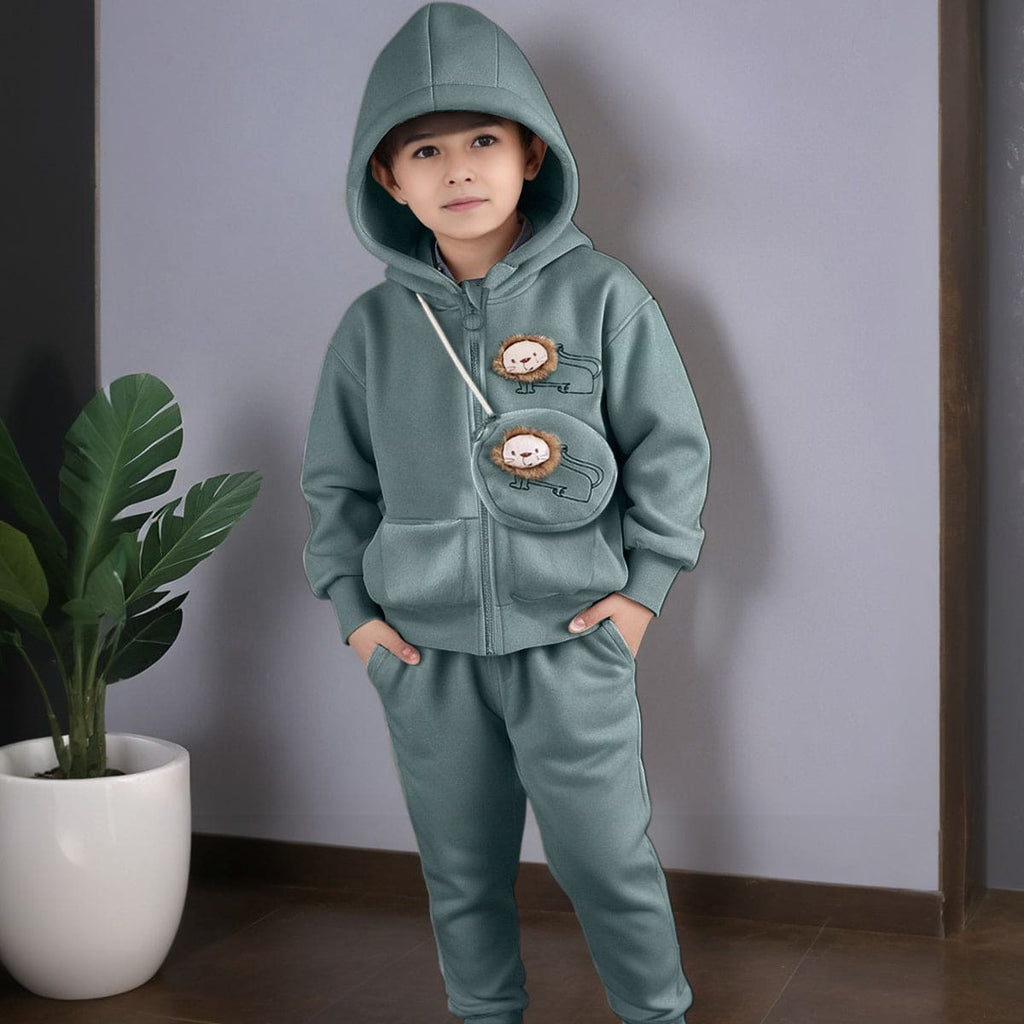 Boys Hooded Sweatshirt with Joggers Set with Sling Winterwear Sets Green 1-2 Y