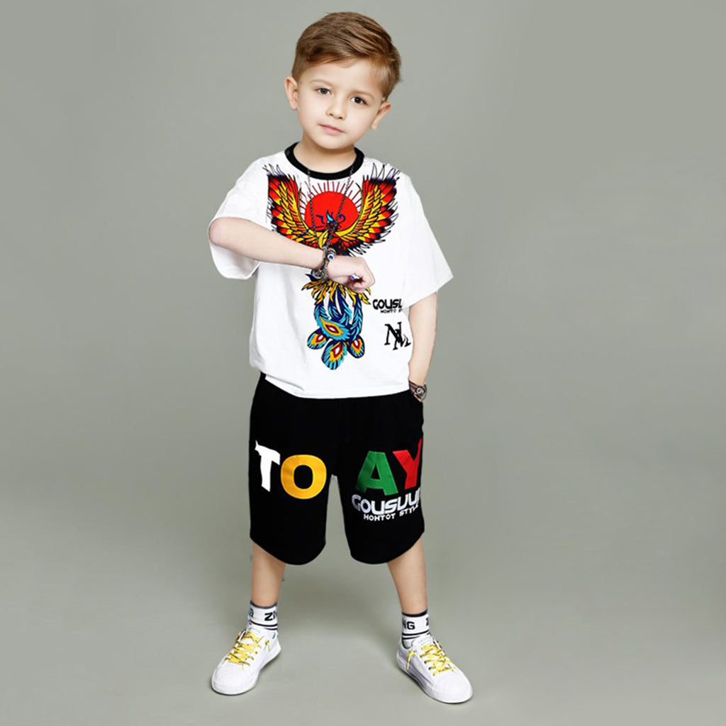 Boys White Graphic T-Shirt With Graphic Shorts Sets White 3-4 Y