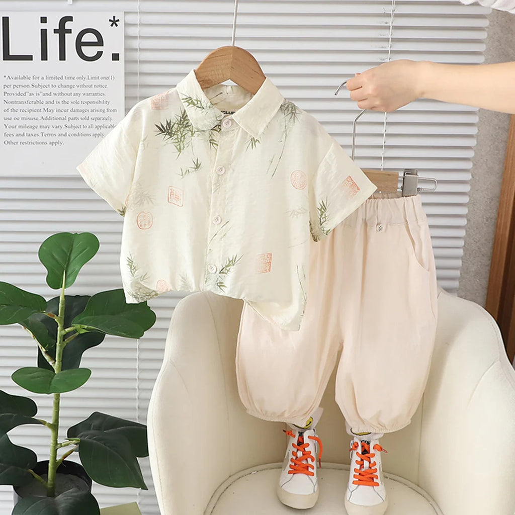 Boys Off-White Printed Shirt with Pants Set Sets Off White 1-2 Y