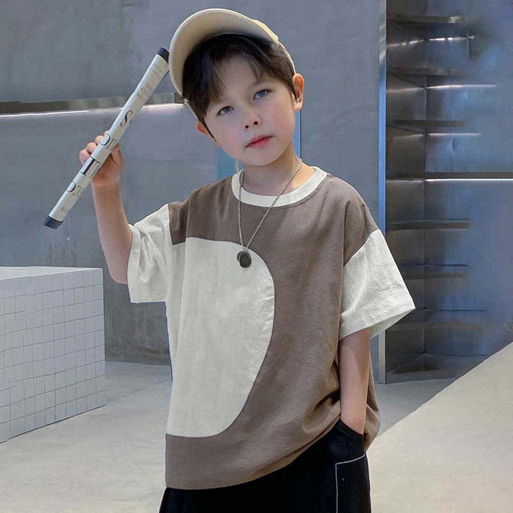 Boys Short Sleeve Round Neck T-Shirt Tshirts Brown 5-6 Y