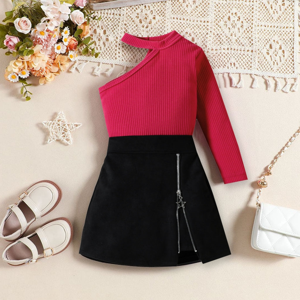 Girls Red Long Sleeve Knitted Top With Skirts Set Sets Red 1-2 Y