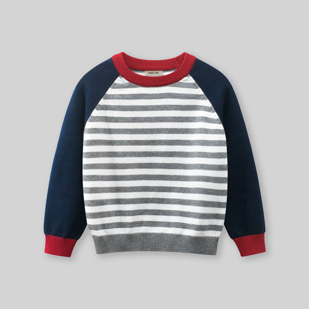 Boys Navy Blue Long Sleeves Striped Sweatshirt Sweatshirts & Hoodies Navy 1-2 Y