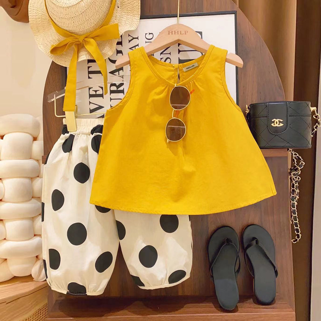 Girls Top with Printed Harem Pants & Hat Set Sets Yellow 1-2 Y