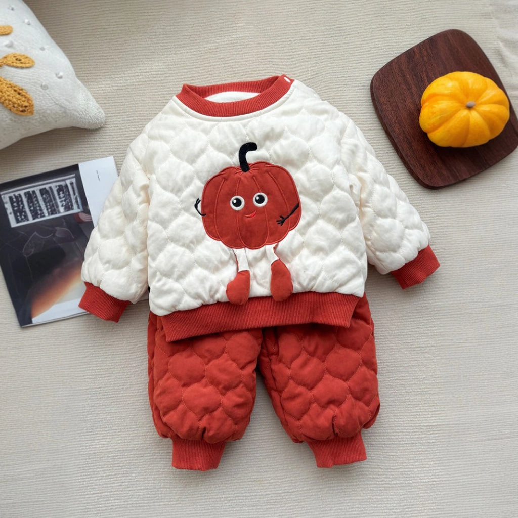 Girls White Pumpkin Patch Embroidered Quailed Sweatshirt With Jogger Sets Sets White 1-2 Y