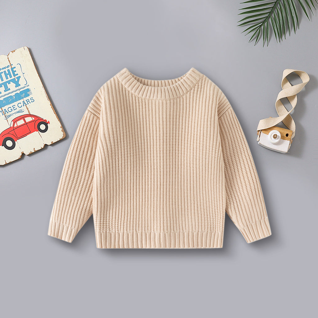 Girls Apricot Sweater With Self Design Stripe Patterns Sweaters & Cardigans Apricot 2-3 Y