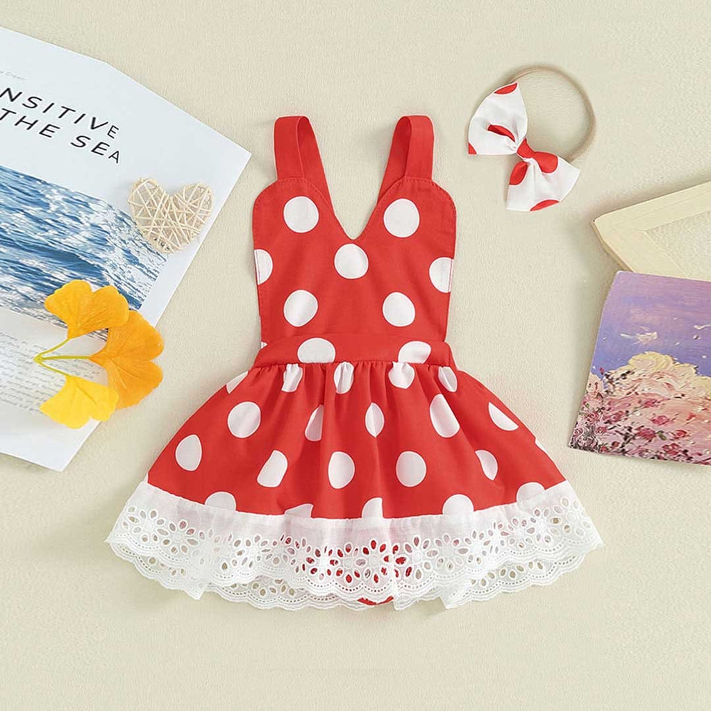 Girls Polka Dot Print Drop Waist Dress Casual Dresses Red 1-2 Y 
