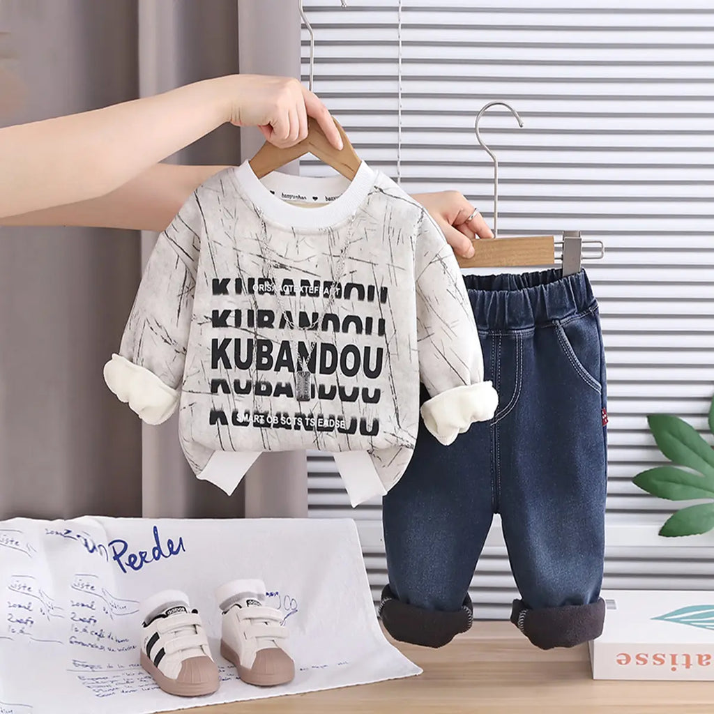 Boys' winter cotton blend sweatshirt and pants set