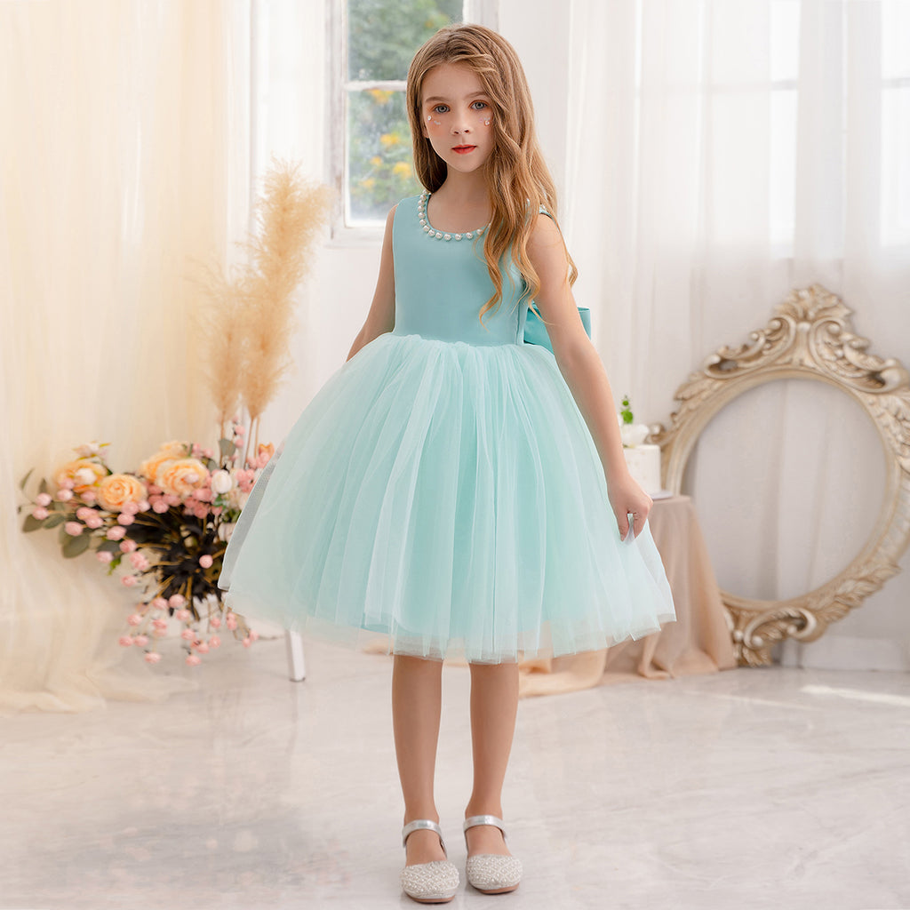 Girls Sea Green Beaded Neck with Tulle Party Dress Party Dresses Sea Green 3-4 Y