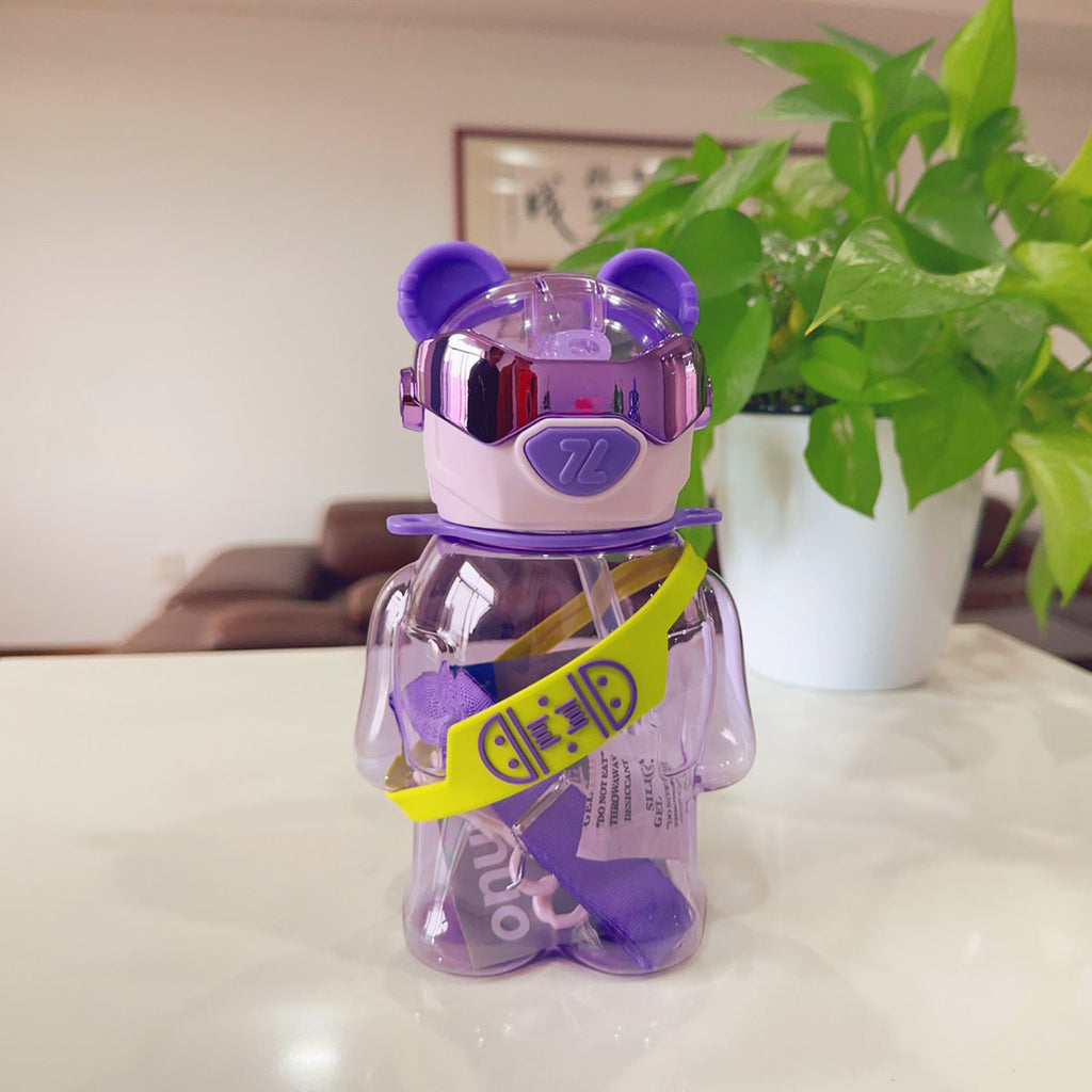 Cute Bear Shape Water Bottle With Strap Trending Accessories Purple Onesize