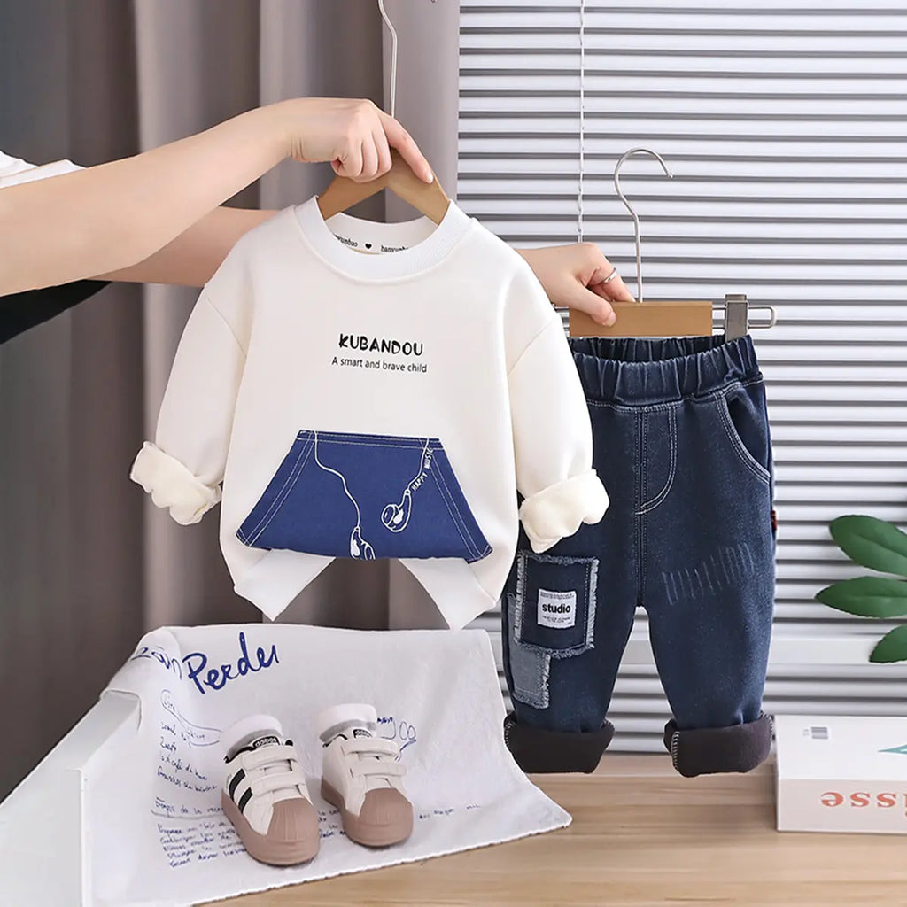 Boys' winter cotton blend sweatshirt and pants set