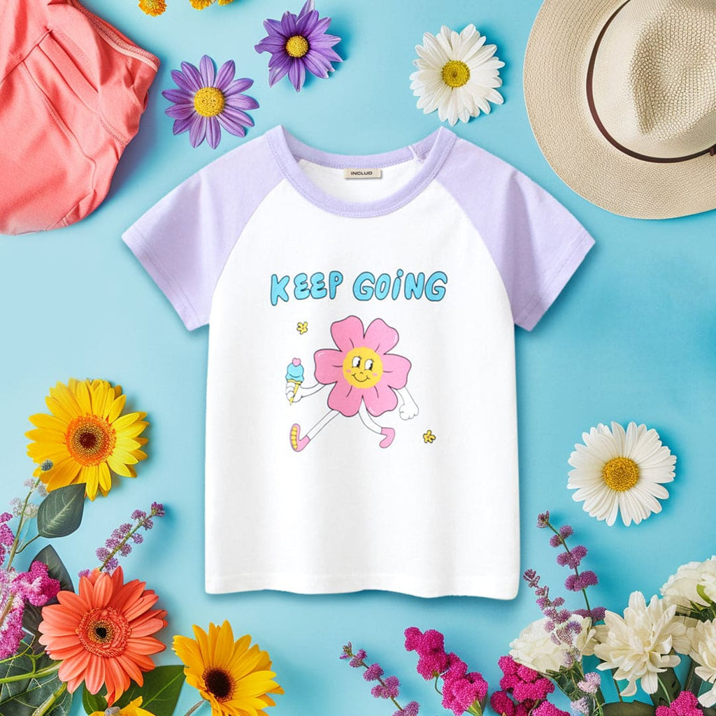Girls Printed Raglan Sleeves T-Shirt Tshirts Purple 1-2 Y 