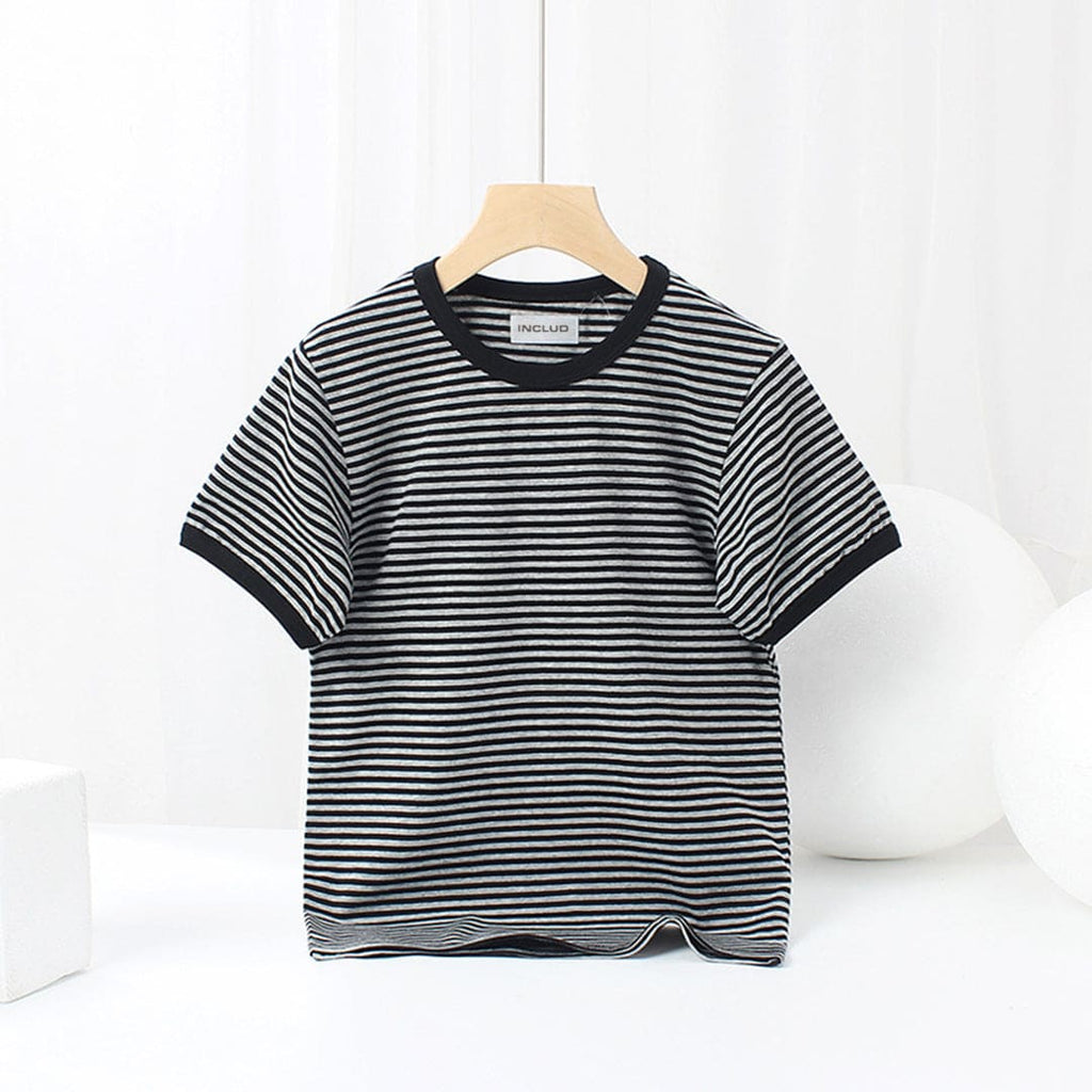 Boys Striped Short Sleeves T-Shirt Tshirts Black 1-2 Y 