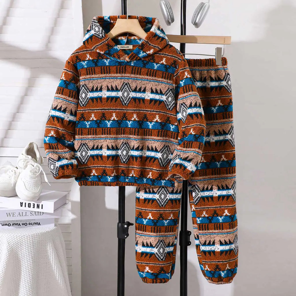 Boys Multicolor Self Designed Hooded Sweatshirt With Jogger Co-ord Sets 2 pc. Sets Multicolor 7-8 Y