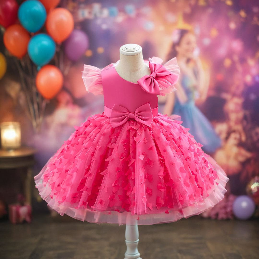 Girls Butterfly Applique Sleeveless Party Dress Party Dresses Pink 1-2 Y