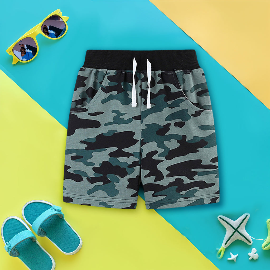 Boys Camouflage Print Regular Shorts Shorts Dark Grey 1-2 Y 