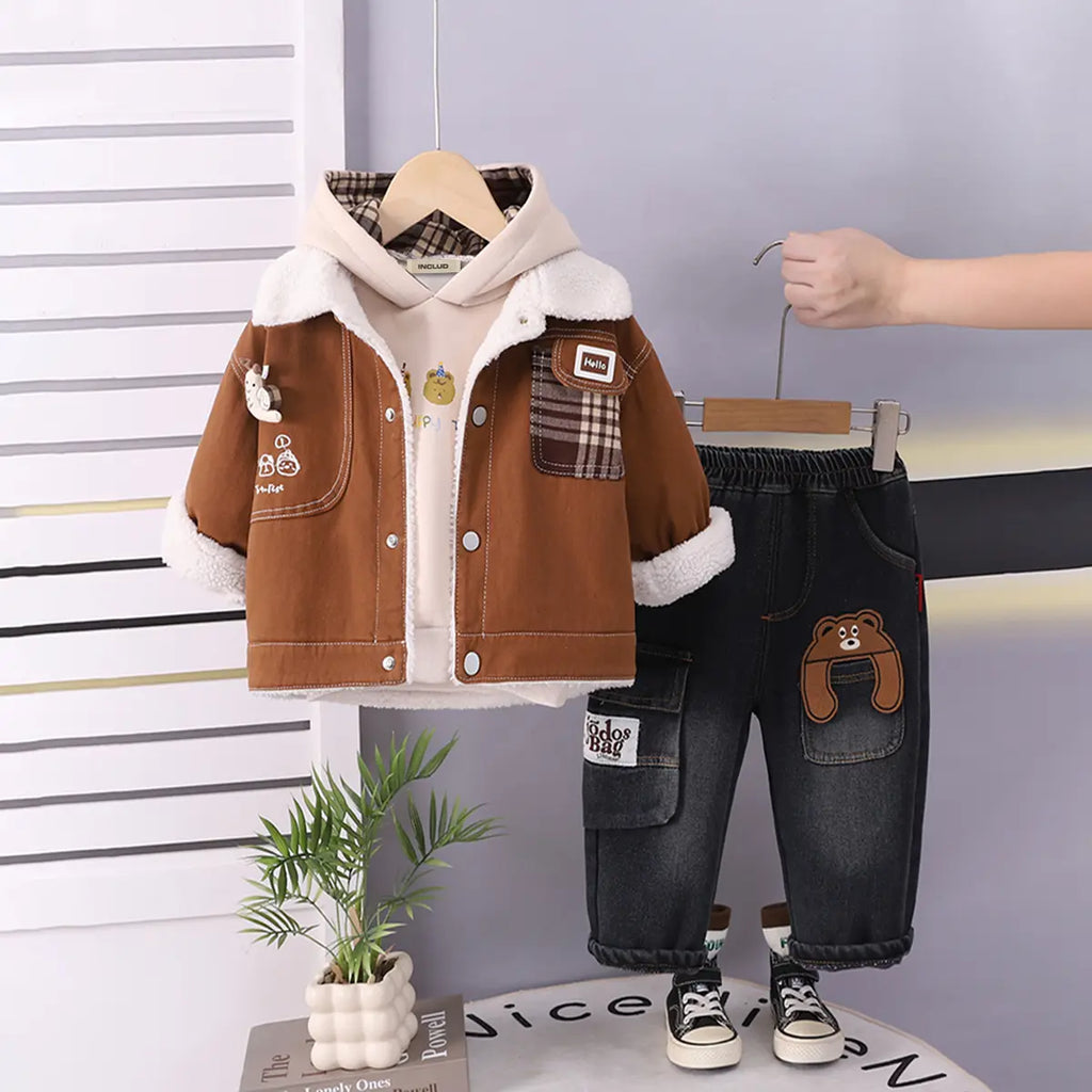 Boys Long Sleeves Light Brown Jacket With Sweatshirt And Pants Sets 3 pc. Sets Light Brown 1-2 Y
