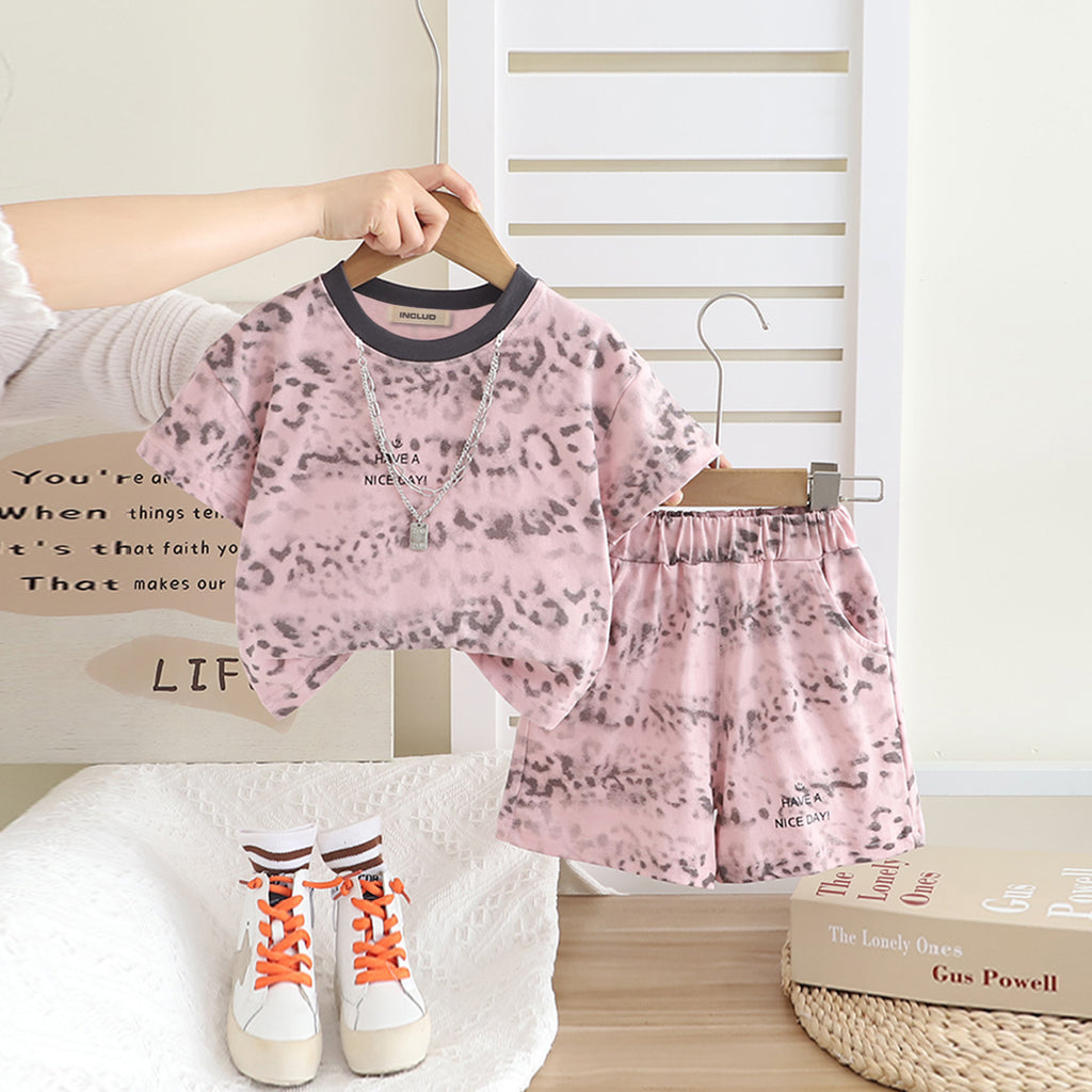 Boys Light Pink Printed Short Sleeves T- Shirt With Shorts Set 2 pc. Sets Light Pink 1-2 Y