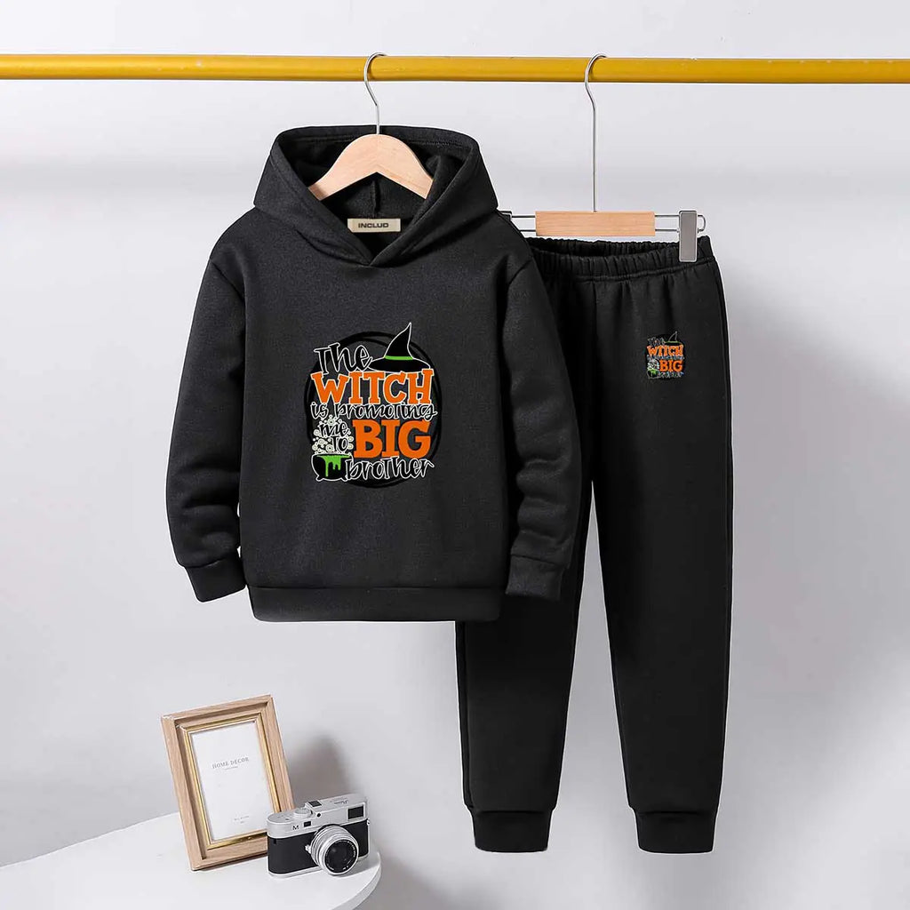 Boys Black Graphics Printed Hooded Sweatshirt With Jogger Co-ord Sets 2 pc. Sets Black 5-6 Y