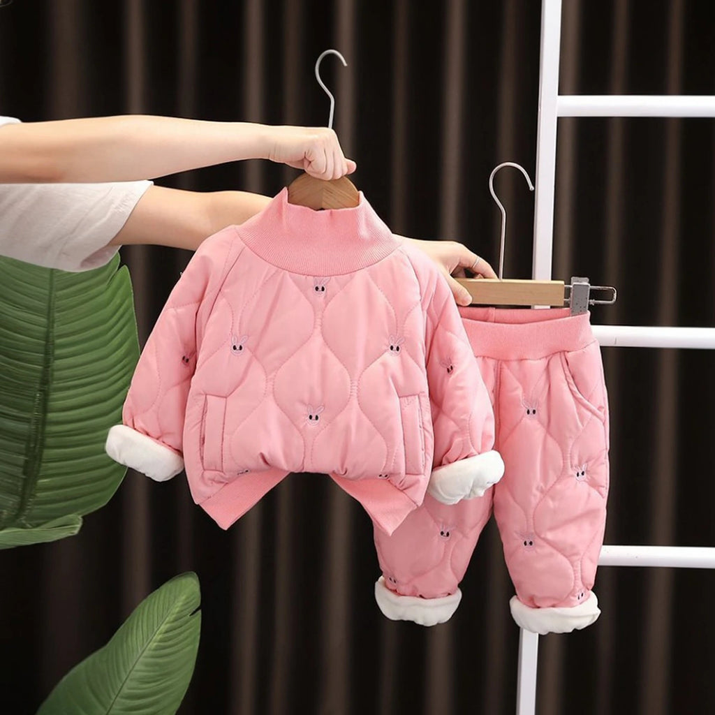 Girls Pink Embroidered High Neck Sweatshirt With jogger Co-ord Sets Sets Pink 1-2 Y