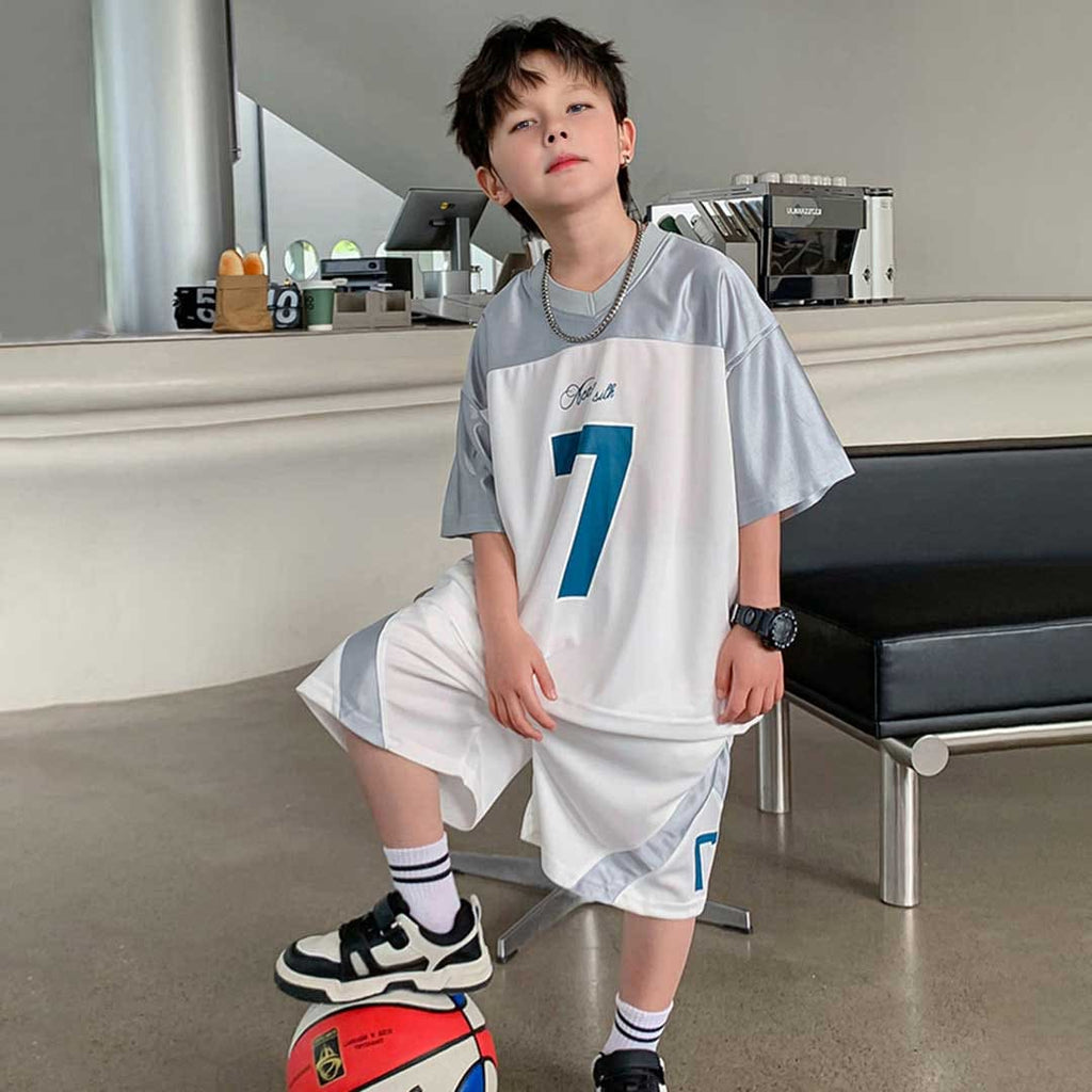 Boys Short Sleeve Quick Dry Sports T-Shirt With Shorts Set 2 pc. Sets White 3-4 Y 