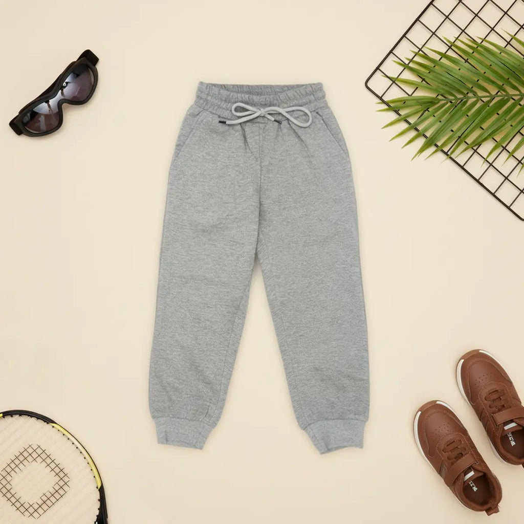Boys Grey Solid Cross Pocket Elasticated Joggers Trackpants & Joggers Grey 1-2 Y